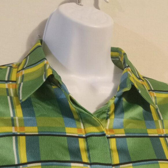 Alexis Women's Catina Puff Sleeve Blouse in Green Checker S - Picture 5 of 8